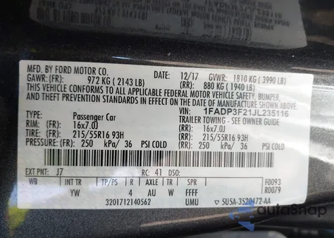 2018 Ford Focus Se из США, поврежденный, VIN 1FADP3F21JL235116